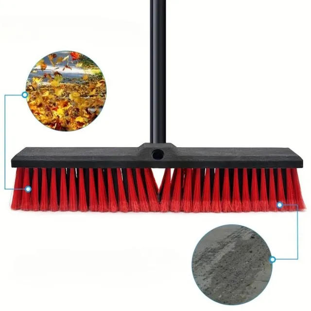 Outdoor broom with fixed bristles - red