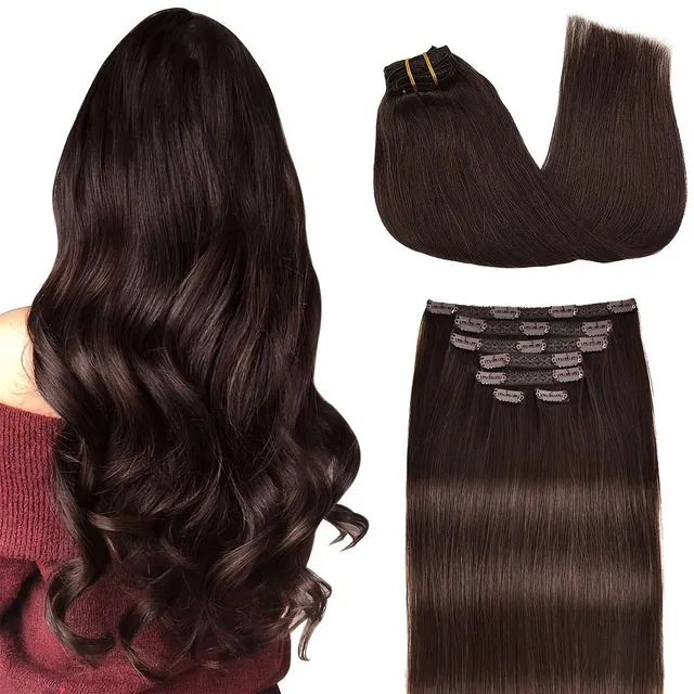 Clip-in natural human hair extension for women and girls - straight, Remy, to everyday wearing