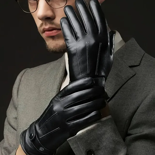 Men's warm waterproof faux leather gloves