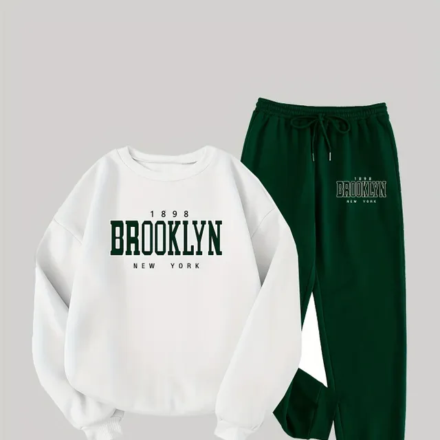 Brooklyn Two-piece kit: Long-sleeved casual sweatshirt and joggers with string, Women's clothing