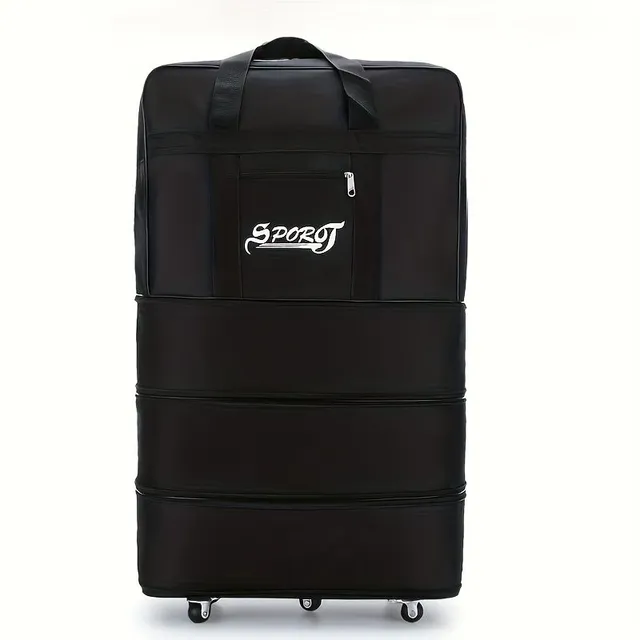 Expandable luggage bag on trolley, large-capacity travel bag on wheels, folding bag for clothing on blanket