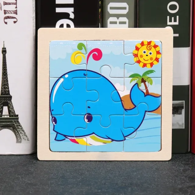 Drevené puzzle pre deti 11x11 cm: Vozidlá, Domáce zvieratá, Karikatúry, Montessori vyučovacie hračky pre deti