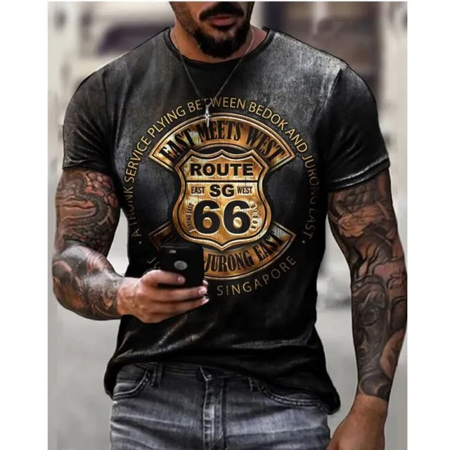 Férfi rövid ujjú póló nyomtatással - Route 66