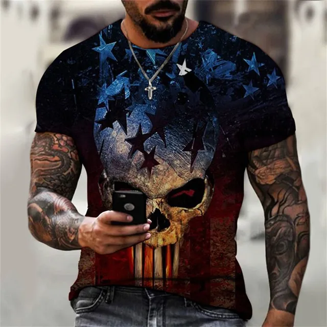 Men's stylish short sleeve shirt with skull print