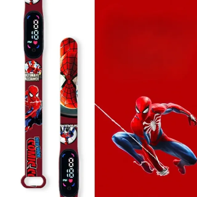 Stylish children's digital watch with pedometer and motifs of the popular Spider-man