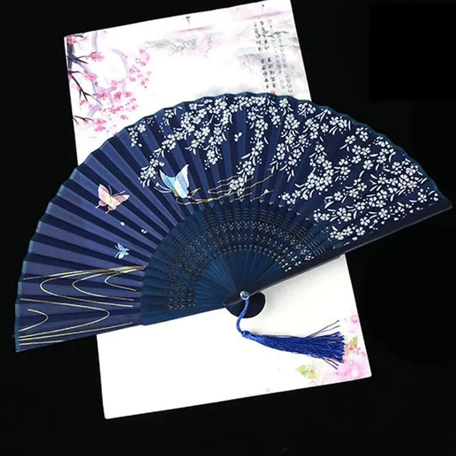 Ladies folding fan with ornaments A