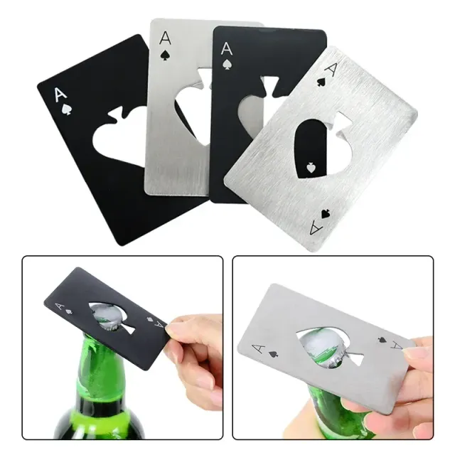 Stylish stainless steel bottle opener with poker card