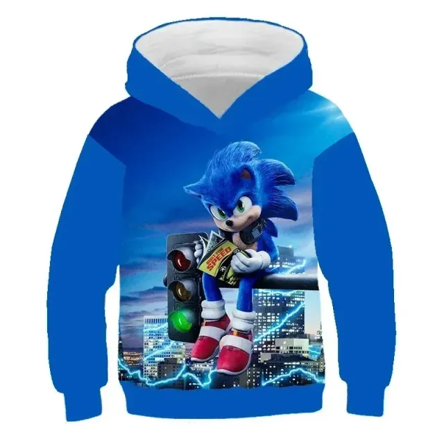 Hanorac unisex pentru copii cu glugă și imprimeu 3D cu Sonic