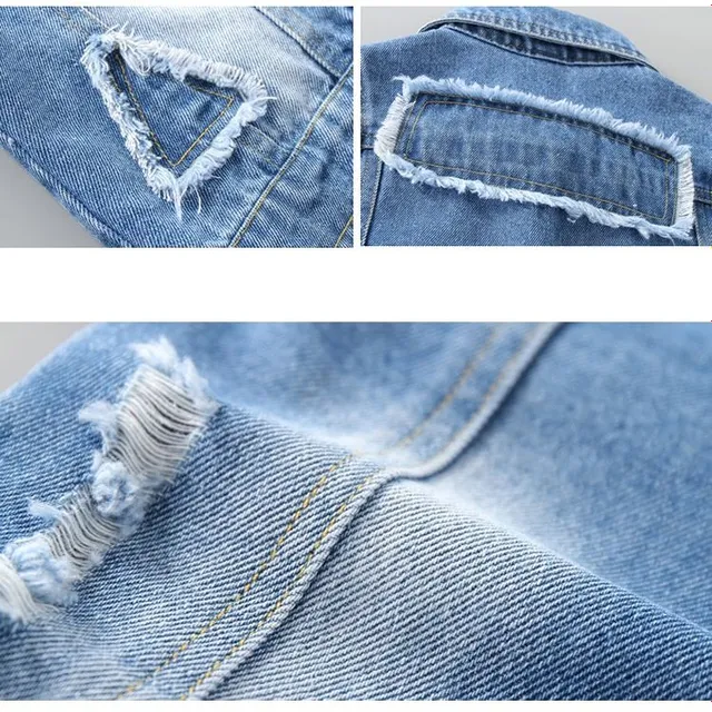 Fashionable children's jean jacket with ripped appearance