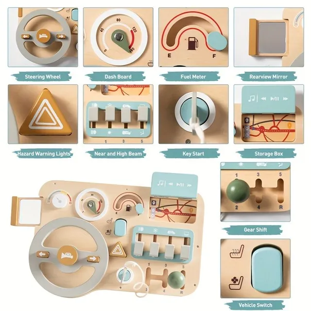 Montessori driving wheel: Develop learning & pleasure by playing with Busy Boarde & traffic signs recognition