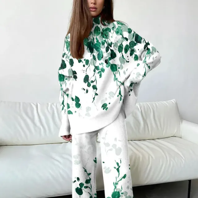 Santvarius® - Women's fashion green off-shoulder suit with print