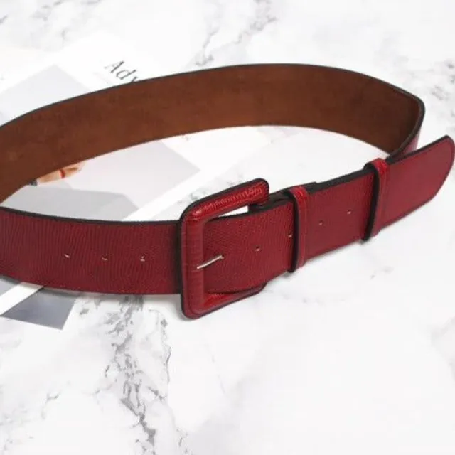 Women's wide belt with leather buckle