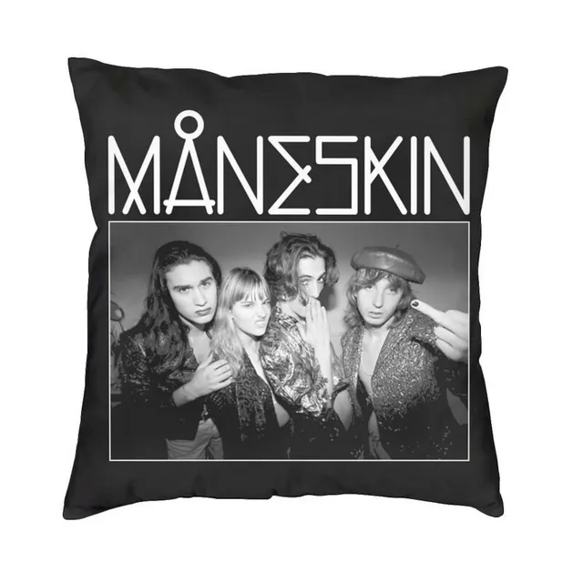 Pillow coating with Maneskin band print