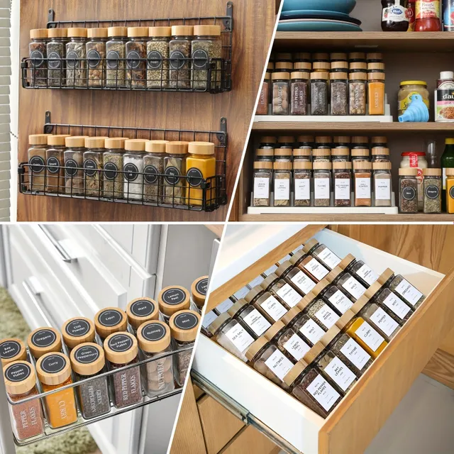 12 Elegant glass spice canes with labels and organizers