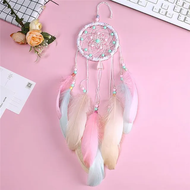 Dream catcher with rainbow feathers and beads