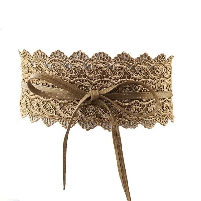Ladies lace belt with bow champagne