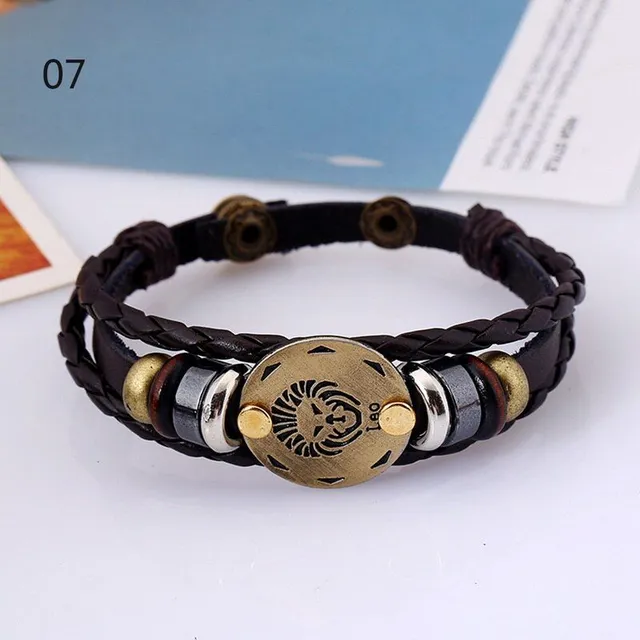 Unisex leather bracelet with zodiac sign