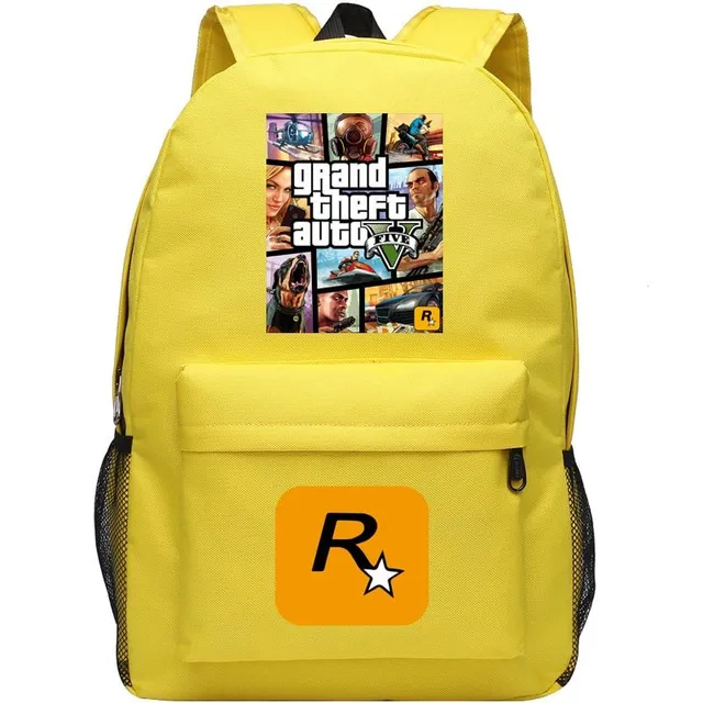Grand Theft Auto 5 canvas backpack for teenagers Yellow 3