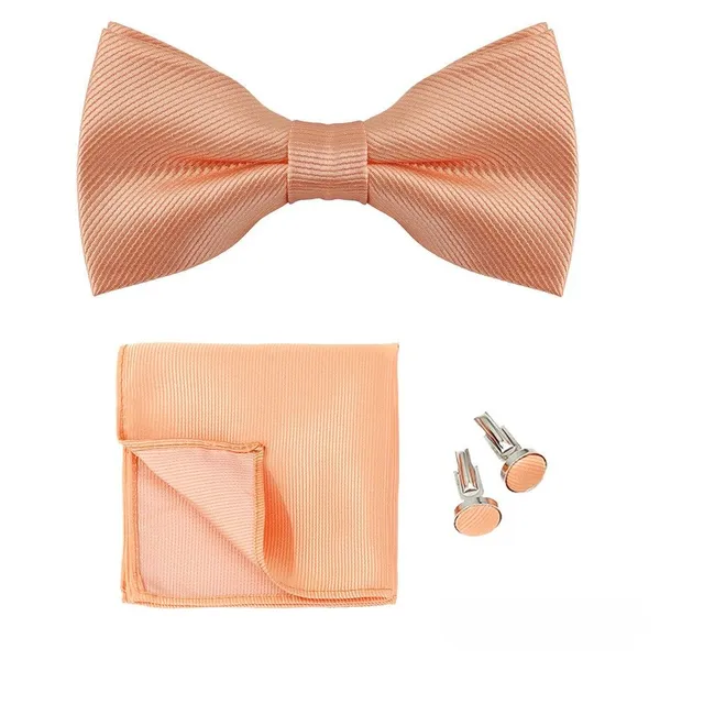 Men's bow tie, handkerchief and cufflinks