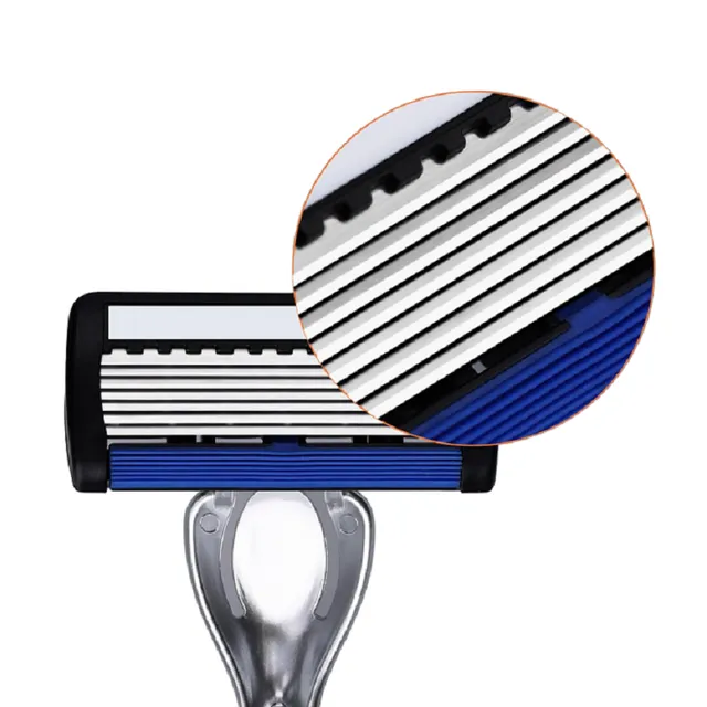 Manual men's razor with seven-layer replaceable heads Metal handle with three replaceable stainless steel blades