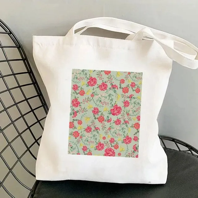 Luxury canvas bag in trendy white with cheerful spring print - more variants Bevan