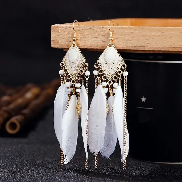 Women's dangle earrings feather Lyndia