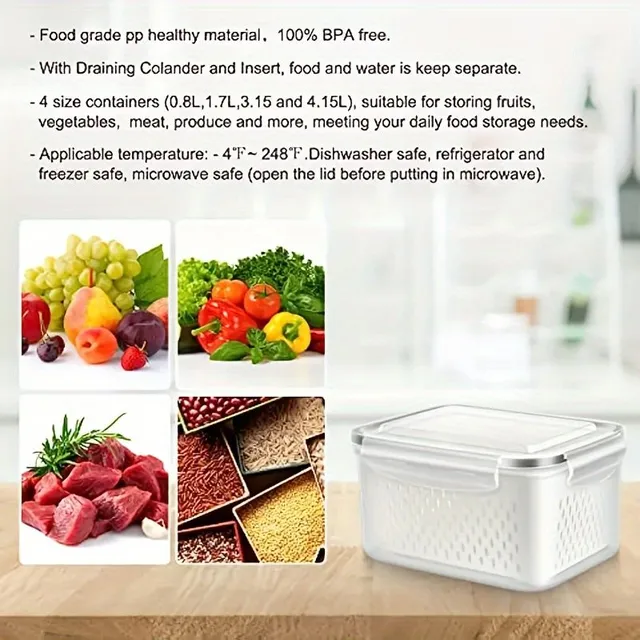 Storage boxes with drain for fruit and vegetables in the fridge - Keeps fresh, BPA Free