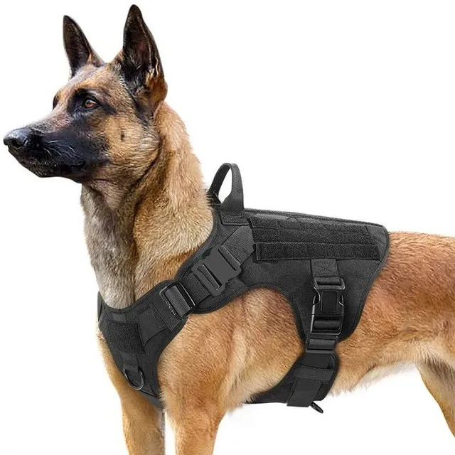 Set of military harness, collar and guide for dogs Resistable adjustable training vest with dry zipper for dogs Breathable harness with handle