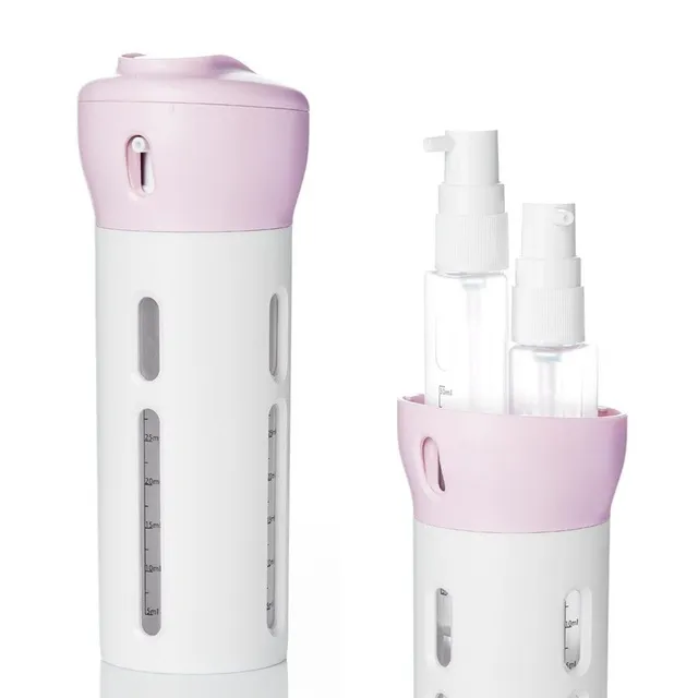 Travel set of vials with dispenser