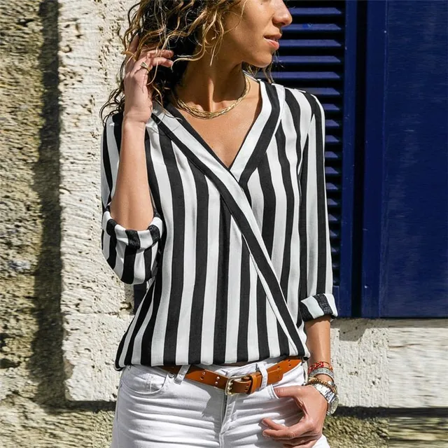 Women's striped blouse with long sleeves