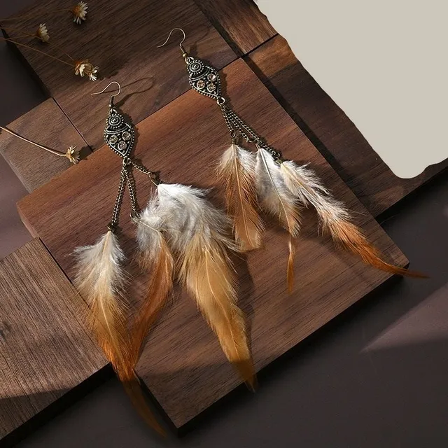 Women's dangle earrings with feathers