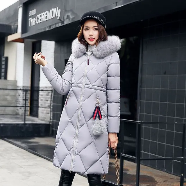 Women's stylish long winter quilted jacket with fur - various colours