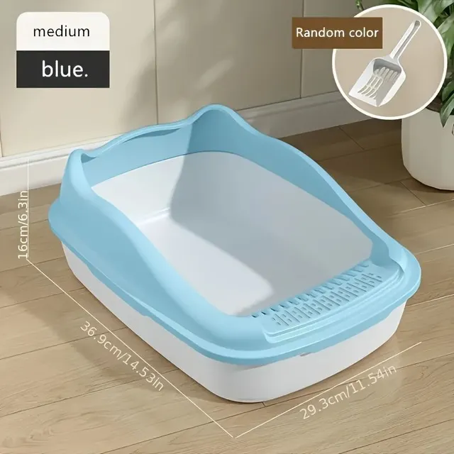 Large half-covered cat toilet with sand protection - for kittens