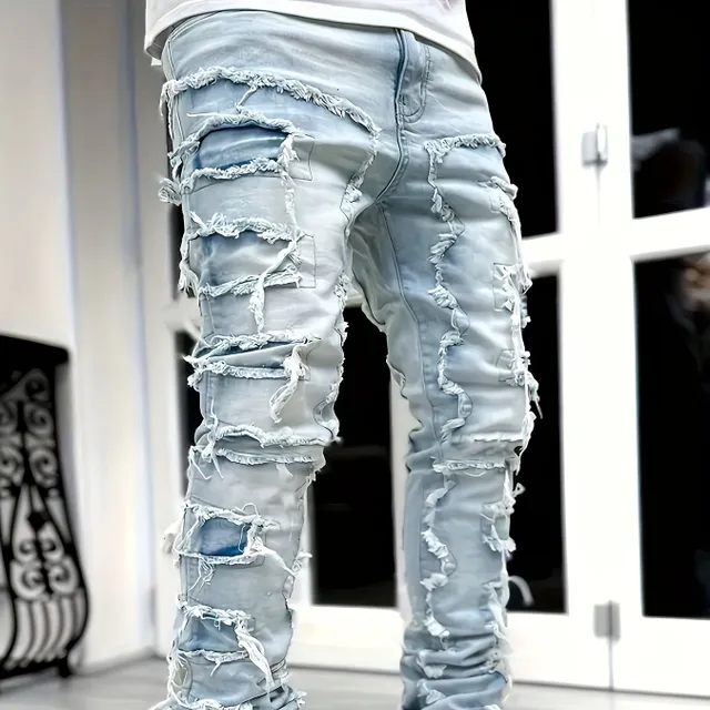 Y2k Hip Hop Štýlové Jeans s Cutaway konca - Pánske Stretch Denim nohavice pre Casual Street štýl