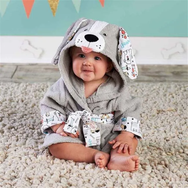 Baby bathrobe with hood and motifs of animals 2