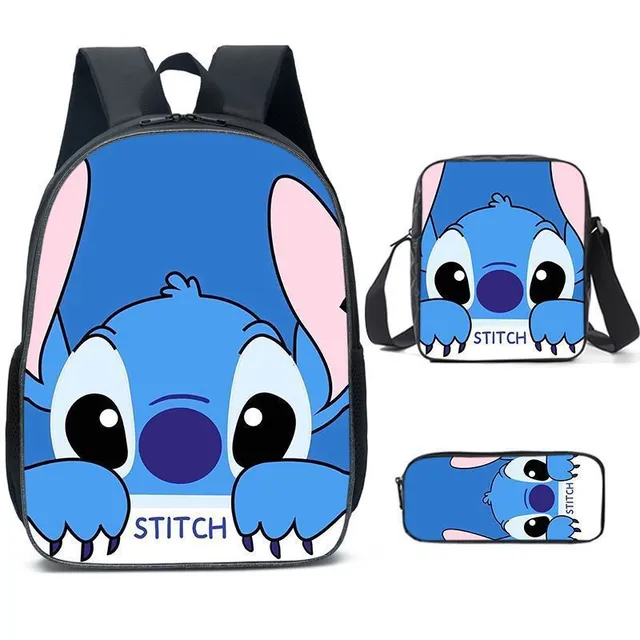 Set pentru copii cu 3 piese școlare cu motivele personajelor animate preferate Lilo și Stitch Rucsac / Geantă peste umăr / Penar