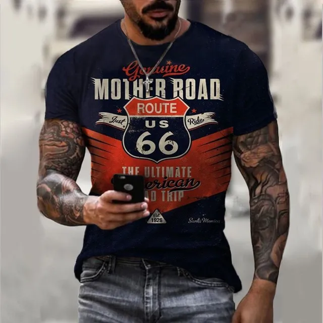 Bărbați mânecă scurtă T-shirt cu imprimare - Route 66