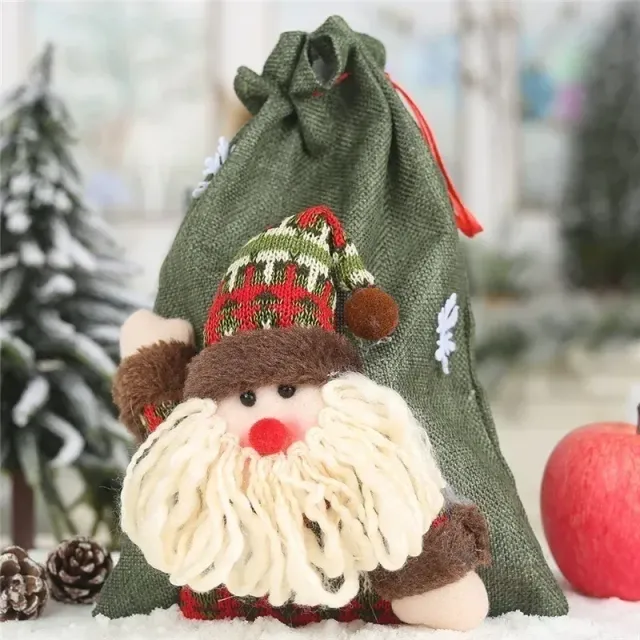 Vianočné plátenné vrecúško s remorkérmi na darčeky, sladkosti alebo jablká
