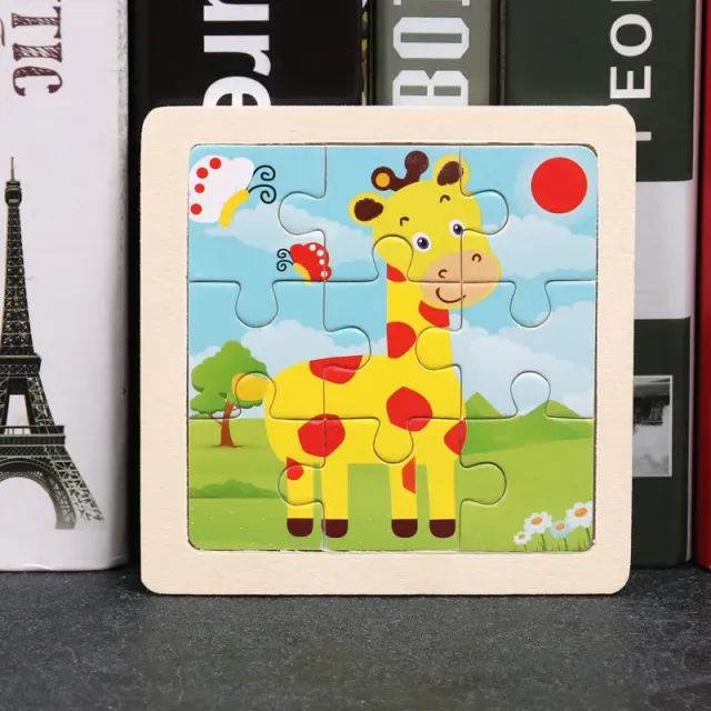 Puzzle din lemn pentru copii 11x11 cm: Vehicule, animale, motive desenate, Jucării educaționale Montessori pentru copii