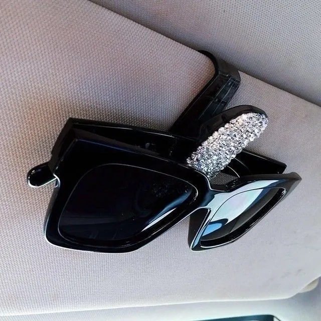 Car sunglasses holder with sequins