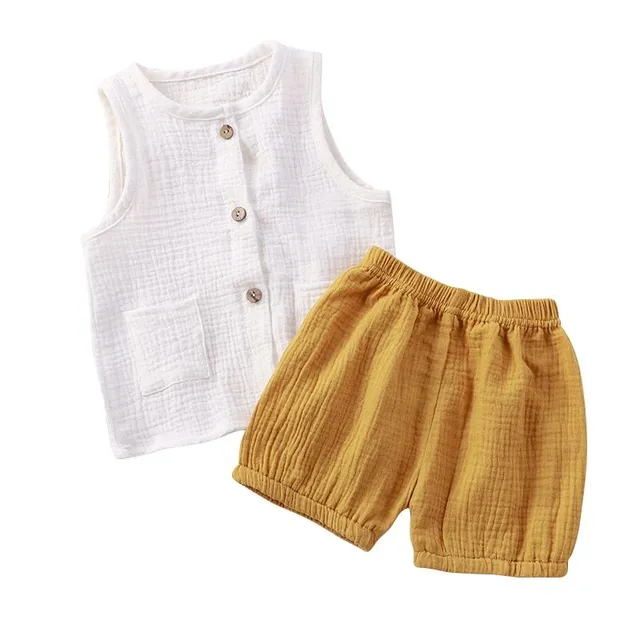 Children's classic summer set of buttons and shorts with elastic waist