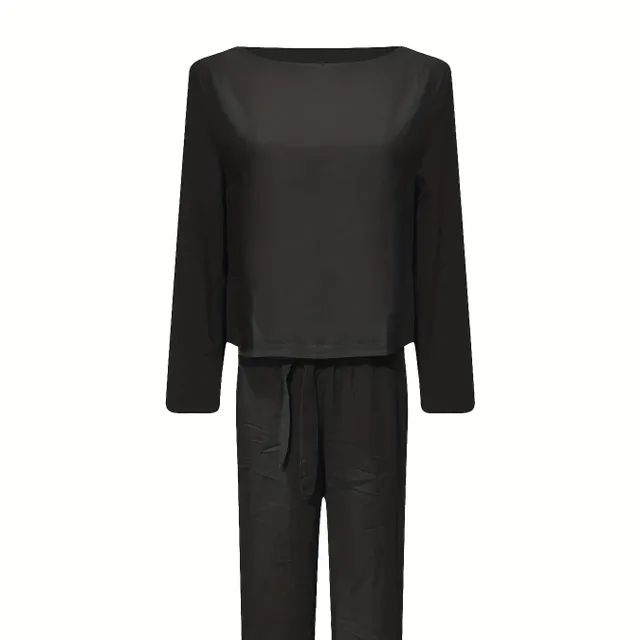 Women's two-piece Set in fluffy sizes, with long sleeve and trousers with pockets