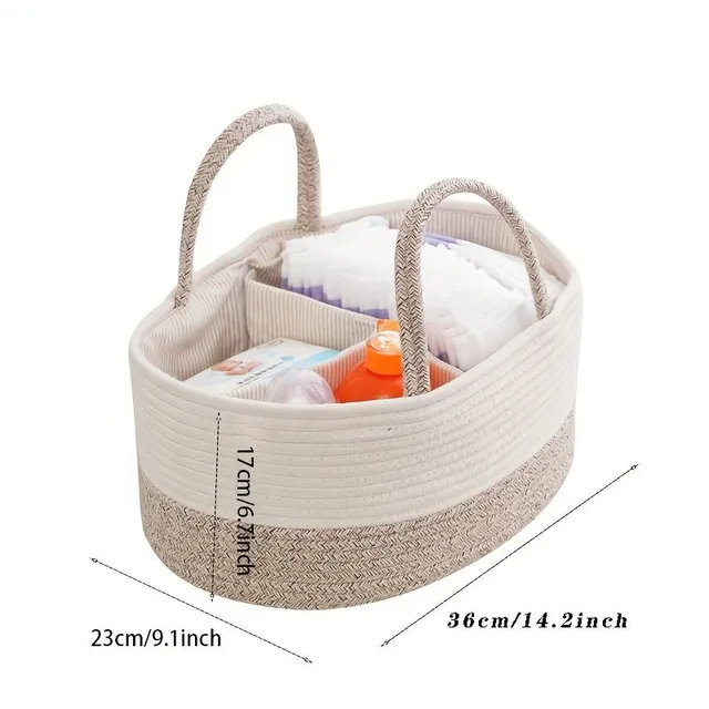 Stylish knitted storage basket for baby diapers in beige