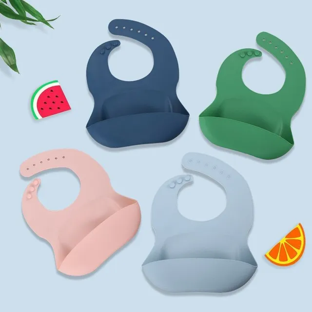 Practical silicone bib with anti-fouling trough - various colours Amadis