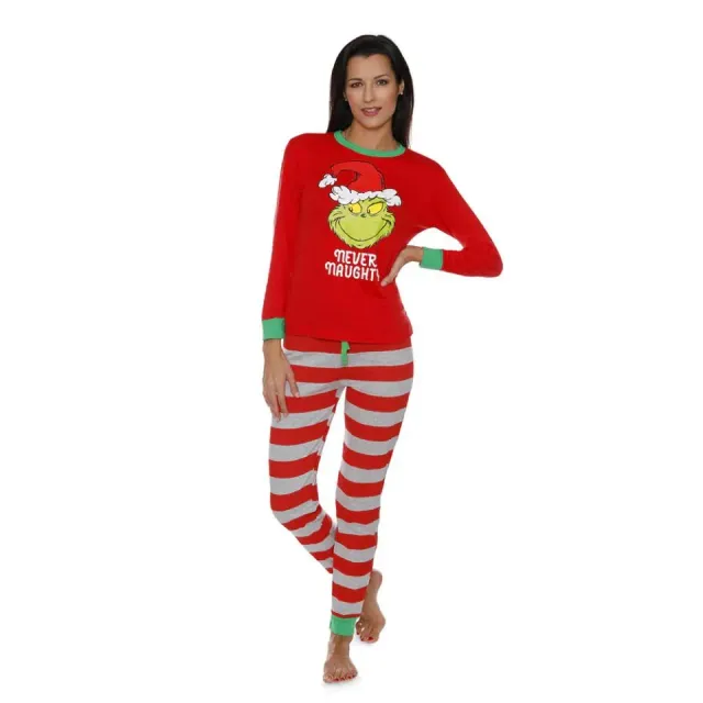 Christmas family pyjamas with cheerful Grinch print