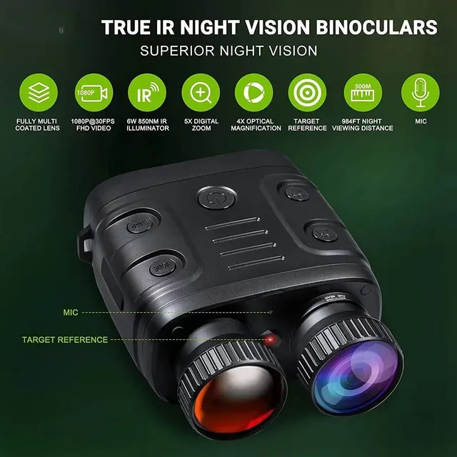 Digitální noční vidění R18 - Dalekohled 1080P HD, infračervený 850nm, 5x zoom, vidění za soumraku na 300 m