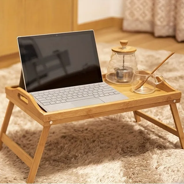 1pc, Bamboo tray for bed Table with folding legs