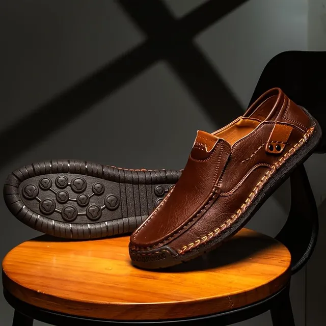 Mocassins pour homme en cuir perforé en grande taille - respirants, résistants à l'usure, à enfiler