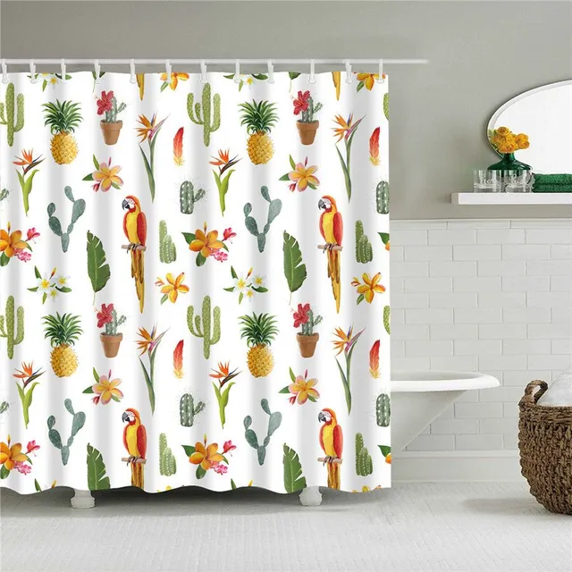 Practical bathroom curtain with flower motif