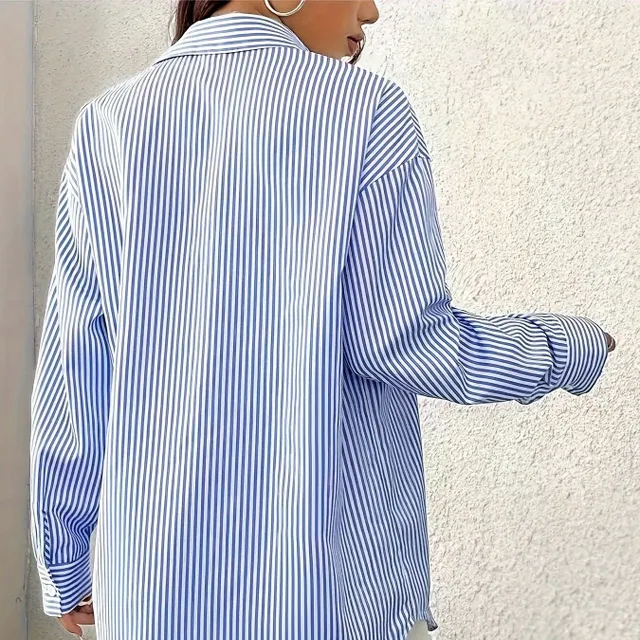 Women's Elegant Striped Polo T-shirt with Long Sleeve